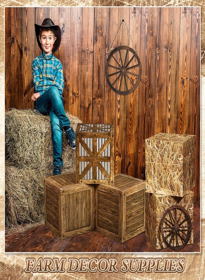 Saypacck 7 Pcs Cowboy Party Decoration Set Includes Hay Bales Boxes Wooden Bales Boxes Wagon Wheel Western Cowboy Birthday Decor Fake Hay Boxes Vintage Rustic Wagon Wheel for Fall Harvest Farm - Image 4